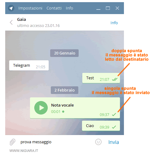 singola o doppia spunta nei messaggi su Telegram