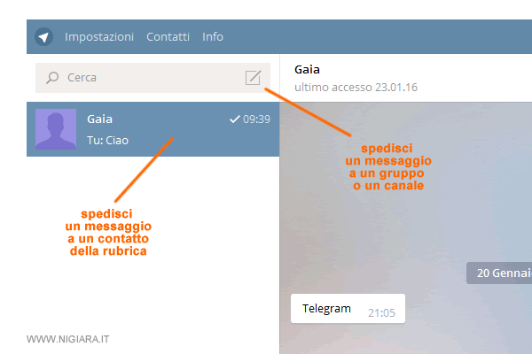 seleziona a chi inviare il messaggio su Telegram Desktop
